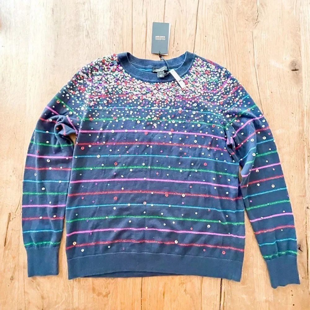 NWT! Halogen x Atlantic-Pacific Confetti Metallic Stripe Sweater, Large - Picture 2 of 4